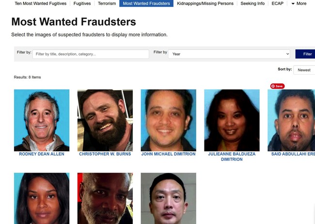FBI 10 Most Wanted Fraudsters