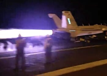 On Thursday, Jan. 11, 2024, U.S. Central Command forces, in coordination with the United Kingdom, and support from Australia, Canada, the Netherlands, and Bahrain conducted joint strikes on Houthi targets to degrade their capability to continue their illegal and reckless attacks on U.S. and international vessels and commercial shipping in the Red Sea. (Video screenshot courtesy U.S. Central Command)