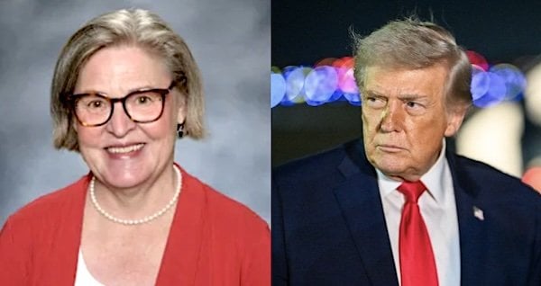 Kirkwood Schoot District President Judy Moticka and U.S. President Donald Trump (Official photos)