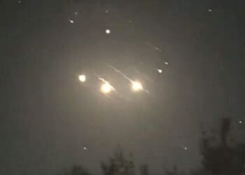 Iranian missiles and drones get intercepted during an attack against Israel on Saturday, April 13, 2024. (Video screenshot)