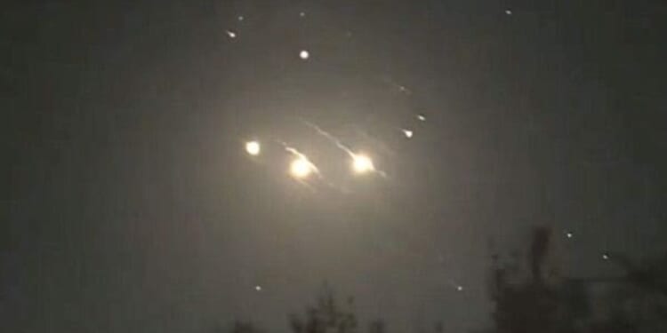 Iranian missiles and drones get intercepted during an attack against Israel on Saturday, April 13, 2024. (Video screenshot)