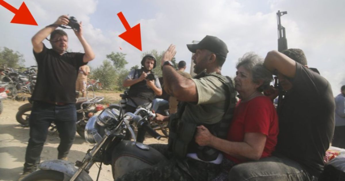 A photo surfaced of alleged free lance journalists embedded with Hamas terrorists during the Oct. 7 attack on Israel.