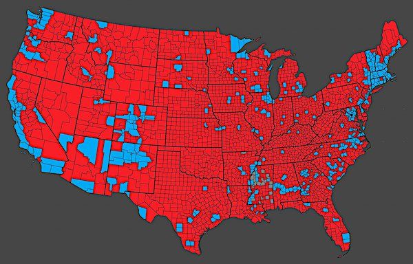 The 2024 presidential electoral map by counties, with red areas voting for President Donald Trump (Courtesy Elon Musk/X)