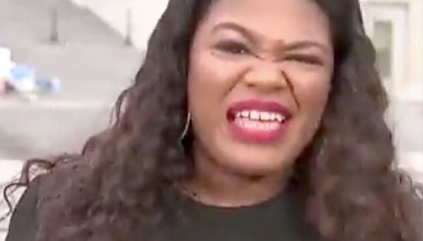 U.S. Rep. Cori Bush, D-Mo., reacts to a pardon given to the McCloskey family during an interview with CNN on Aug. 4, 2021. (Video screenshot)