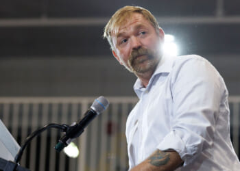 Former Democratic U.S. Senate candidate Graham Platner speaks at his Primary Election event on June 9, 2026 in Blue Hill, Maine.