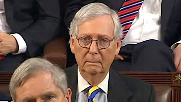 U.S. Sen. Mitch McConnell, R-Ky., listens to the State of the Union address on Tuesday, Feb. 7, 2023. (Video screenshot)