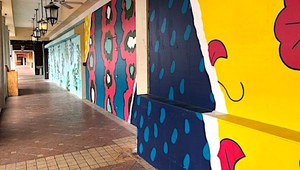Once-thriving businesses at CityPlace in West Palm Beach, Florida, are boarded up and deserted amid the coronavirus pandemic on Jan. 30, 2021. (Photo by Joe Kovacs)