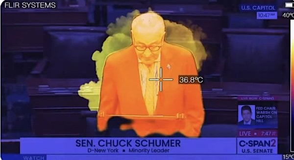 U.S. Sen. Chuck Schumer, D-N.Y., is being mocked after apparently breaking wind on the Senate floor on Tuesday, July 14, 2026 (Video screenshot)