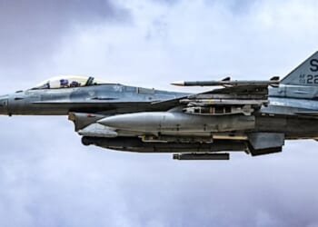 A U.S. Air Force F-16 fighter jet patrols the skies over the Middle East on Wednesday, July 29, 2026. (U.S. Central Command photo)