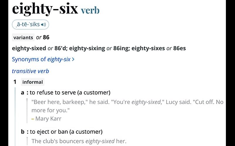 The Merriam-Webster Dictionary definition of '86'
