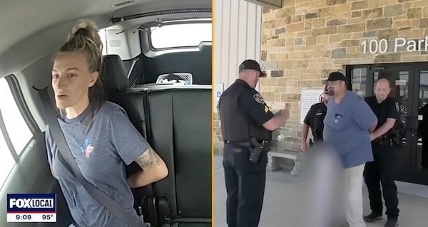 Citizen journalists Jennifer Combs (left) and Winston Noles (right) are taken into custody during separate arrests by Trinidad, Texas, police.(Video screenshot)