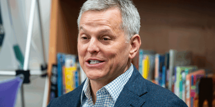osh Stein, Governor of North Carolina, speaks with members of the media in the library during a Read Across America Day event at Green Magnet Elementary School on March 2, 2026 in Raleigh, North Carolina. (Photo by Al Drago/Getty Images)