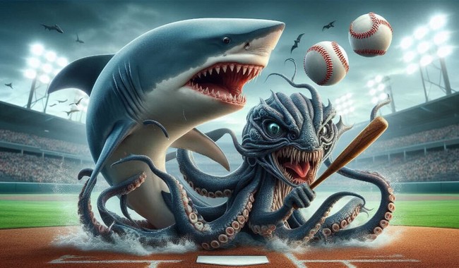 Sammy the Shark and Karl the Kraken Playing Baseball