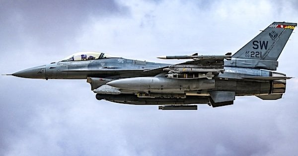 A U.S. Air Force F-16 fighter jet patrols the skies over the Middle East on Wednesday, July 29, 2026. (U.S. Central Command photo)