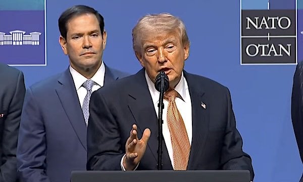 President Donald Trump and U.S. Secretary of State Marco Rubio at the NATO Summit in Ankara, Turkey, Wednesday, July 8, 2026 (Video screenshot)