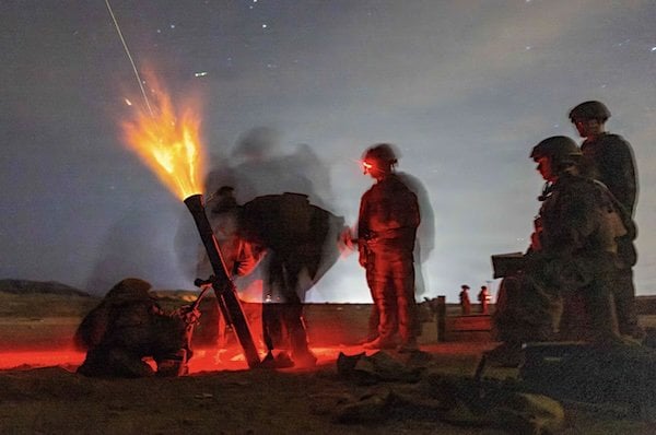 Marines fire a mortar during Adversary Force Exercise 4-26 at the Marine Corps Air Ground Combat Center in Twentynine Palms, California, Sunday, Aug. 9, 2026. (U.S. Marine Corps photo by Sgt. Vincent Needham)