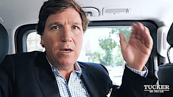 Tucker Carlson in Budapest, Hungary, after meeting with Serbian President Aleksandar Vučić on Sunday, Aug. 20, 2023. (Video screenshot)