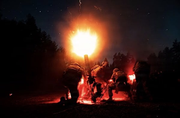 Soldiers fire an M120 mortar system during a live-fire training at Grafenwoehr Training Area, Germany, Wednesday, Sept. 23, 2026. (U.S. Army photo by Sgt. Collin Mackall)