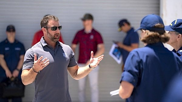 U.S. Secretary of Homeland Security Markwayne Mullin receives a tour of U.S. Coast Guard Forces Micronesia Sector Guam in Apra Harbor, Guam, Aug. 27, 2026. (Official DHS photo by Tia Dufour)