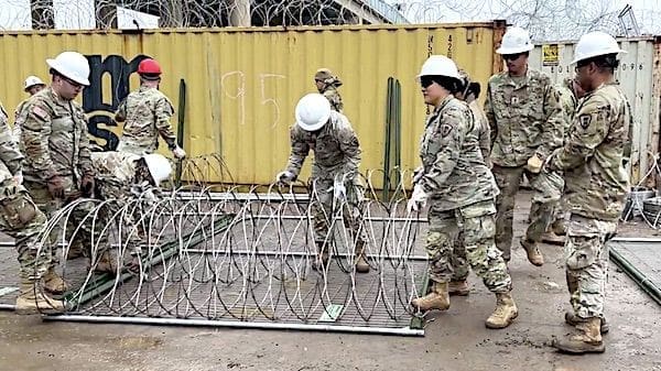 Texas National Guard putting up more razor wire and barriers at Shelby Park in Eagle Pass, Texas, Tuesday, Jan. 23, 2024. (Video screenshot)