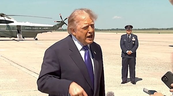 President Donald J. Trump speaks to reporter at Joint Base Andrews on Wednesday, Sept. 9, 2026 (Video screenshot)