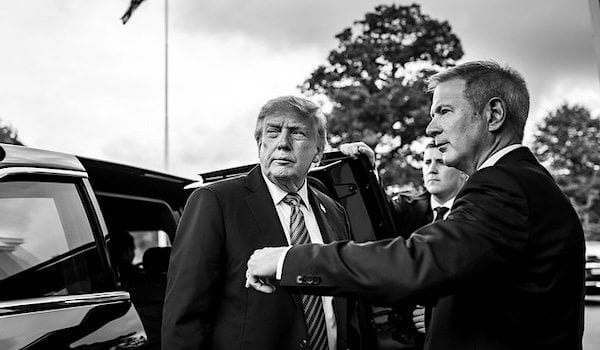 President Donald J. Trump greets U.S. Ambassador to Ireland Edward Walsh and Lynn Walsh at Deerfield Residence, the official residence of the U.S. Ambassador to Ireland, Saturday, Sept. 12, 2026, in Dublin. (Official White House photo by Daniel Torok)