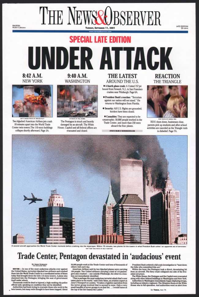 Raleigh News & Observer late edition, September 11 2001