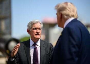President Donald Trump speaks to Fed Chair Jerome Powell during a tour of the Federal Reserve in Washington, D.C., Thursday, July 24, 2025. (Official White House photo by Daniel Torok)