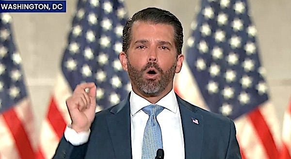 Donald Trump Jr speaks at the Republican National Convention on Monday, Aug. 24, 2020 (RNC video screenshot)