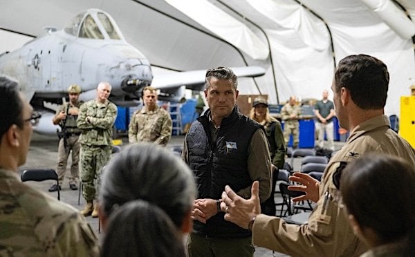 U.S. Secretary of War Pete Hegseth talks with American troops in Israel on Monday, Oct. 19, 2026 (X / SecWar)