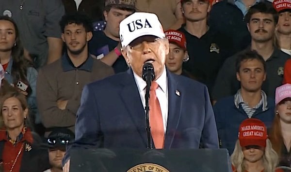 President Donald J. Trump holds a rally for Republicans in Greenville, North Carolina on Tuesday, Oct. 20, 2026 (Video screenshot)